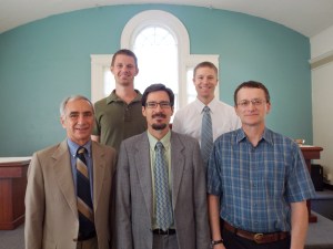 L to R, front: Elder Tom Phillips, Rev. Jody Lucero, Elder Tom Deatsch; back: Deacons Tim Ives and Cody Ellens