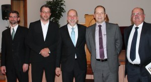 Rev. Chris Folkerts, Nick Smith, Jonathan Van Hoogen, Joel Van Hoogen, and David Booth