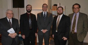L-R: Elder John Deliyannides, Dr. Peter Wallace, Dr. Richard M. Gamble, Rev. Everett Henes, and Dr. Darryl G. Hart; Photo taken by Rev. Glenn Jerrell 