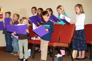 Children singing at New Covenant United Reformed Church in Twin Falls, Idaho